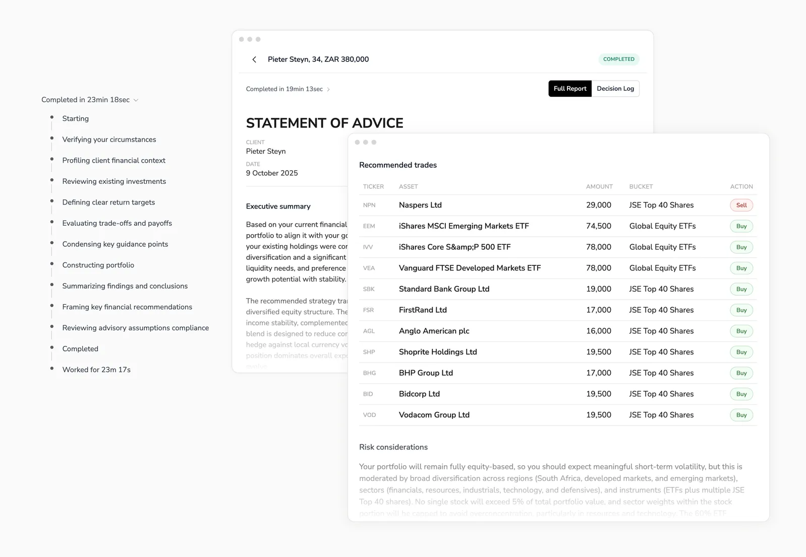 Atlas agentic advice workflow UI