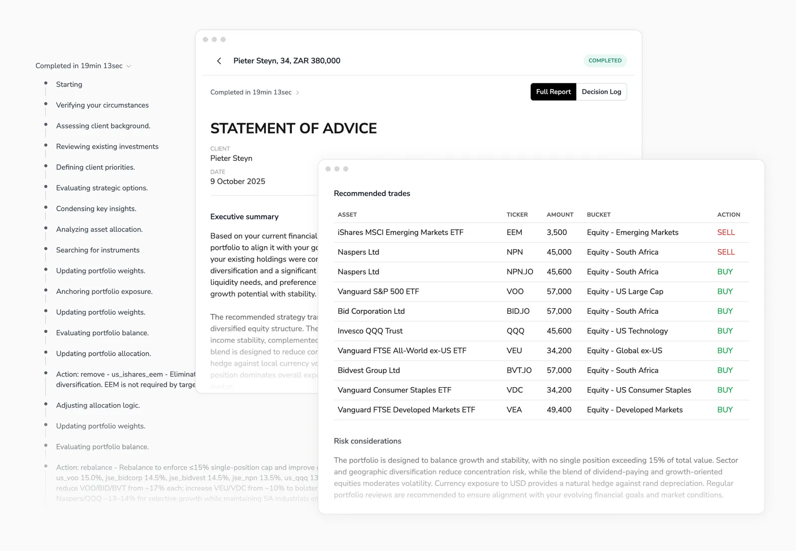 Atlas agentic advice workflow UI