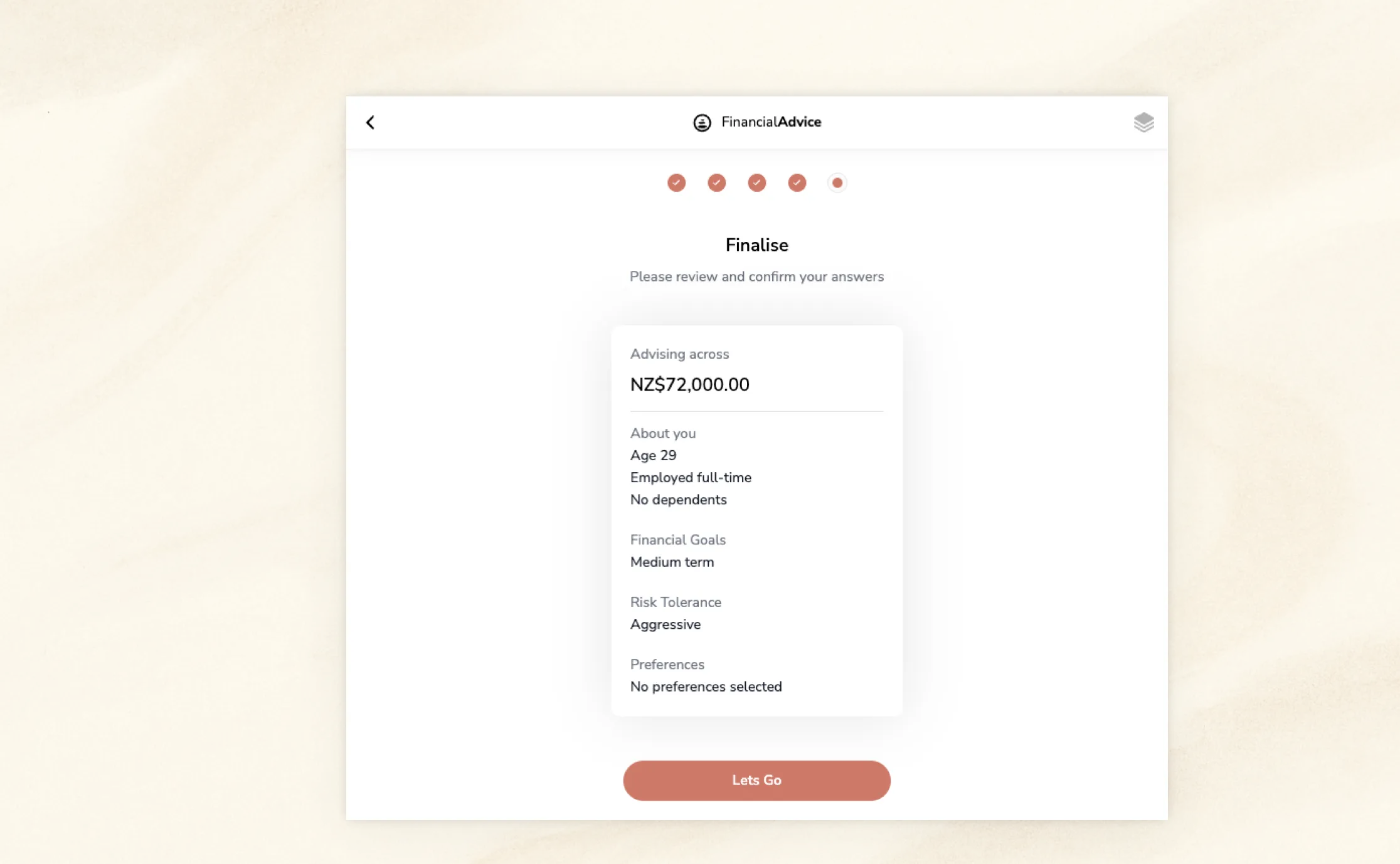 Finalise step before generating advice