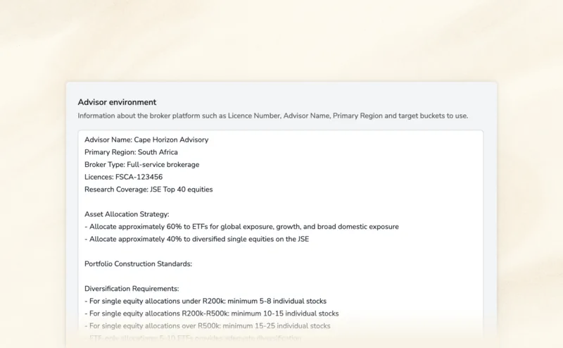 Advisor environment configuration