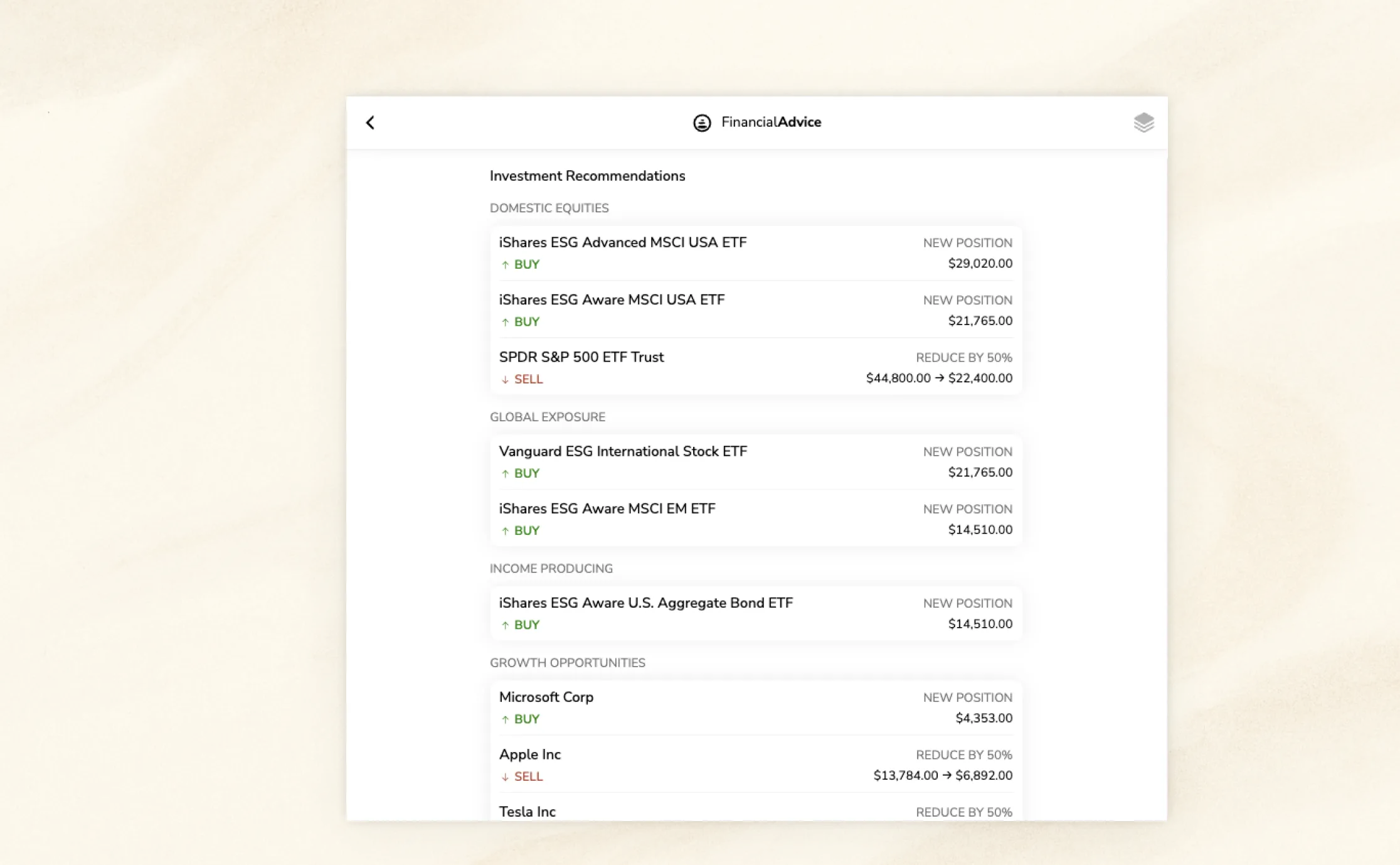 List of recommended trades