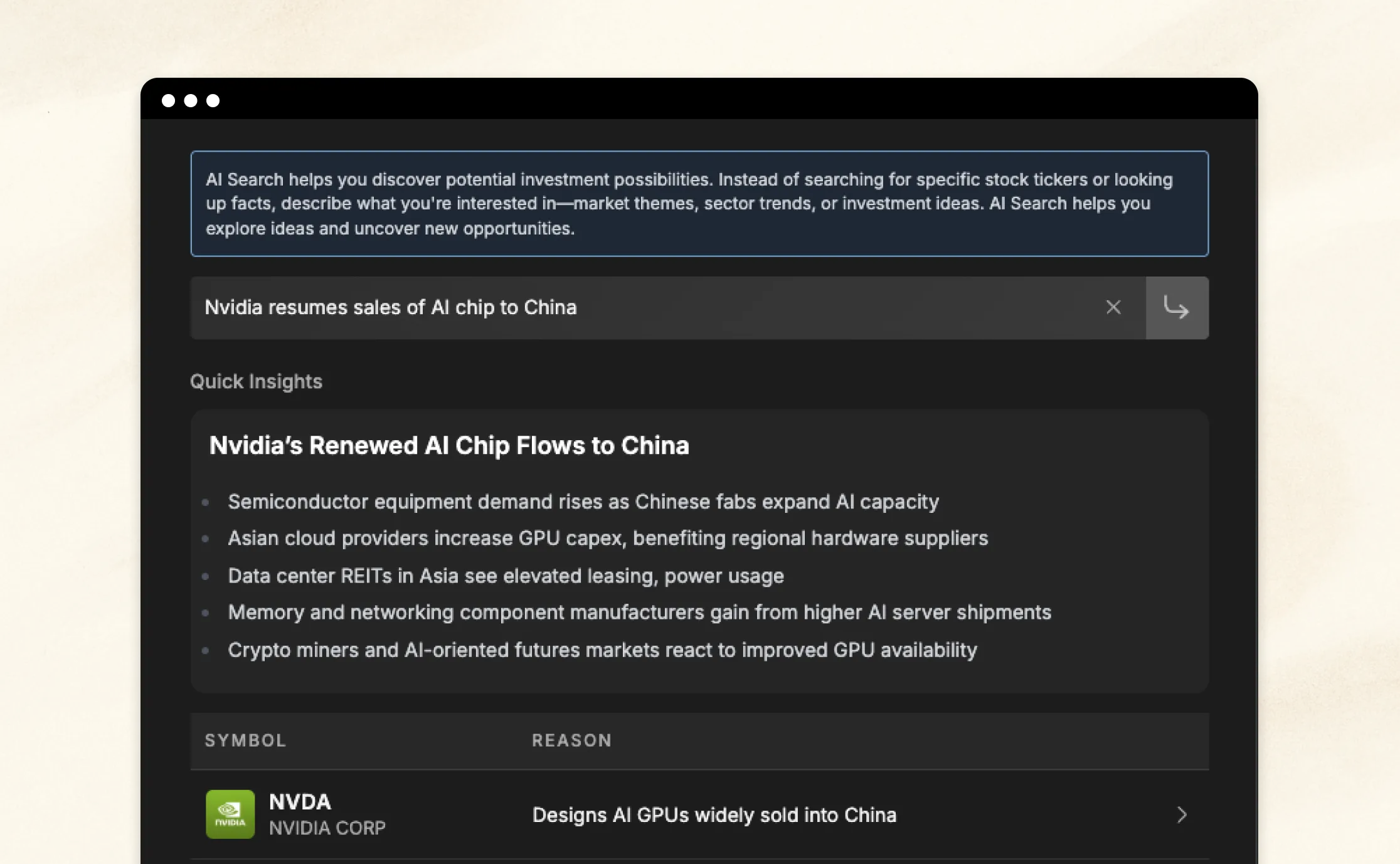 Screenshot of Ripple AI Search on tastytrade